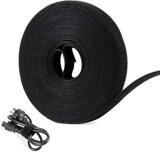 OneLeaf 20ft x 1/2inch Fastening Cable Ties Roll, Reusable Self-Gripping Strips, Double Sided Hook and Loop Tape Cable Management, Cut to Length Straps, Black Heavy Duty Wire Management