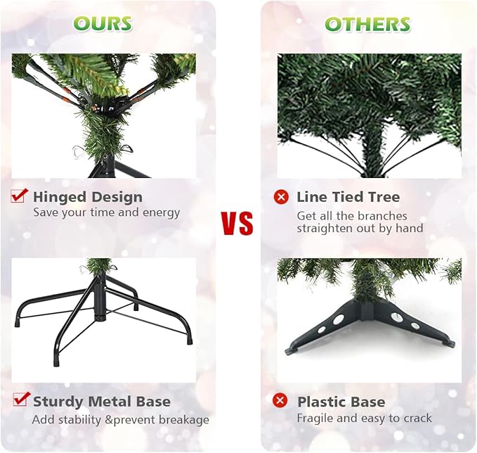 Goplus 5ft Pre-Lit Christmas Tree, Premium Hinged Artificial Fir Tree with 450 LED Lights, 600 Branch Tips and Metal Stand, Easy Assemble, Xmas Decor for Home Office