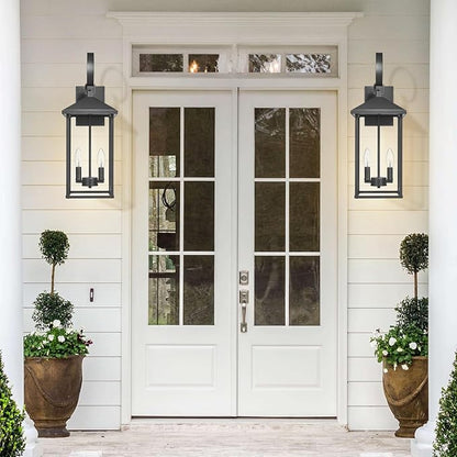 Large Outdoor Wall Lights Fixtures Wall Mount, 21.65" Large Outdoor Lanterns for Porch Light Fixture 2-Light, Modern Exterior Lighting Fixtures with Clear Glass for Outside Patio House