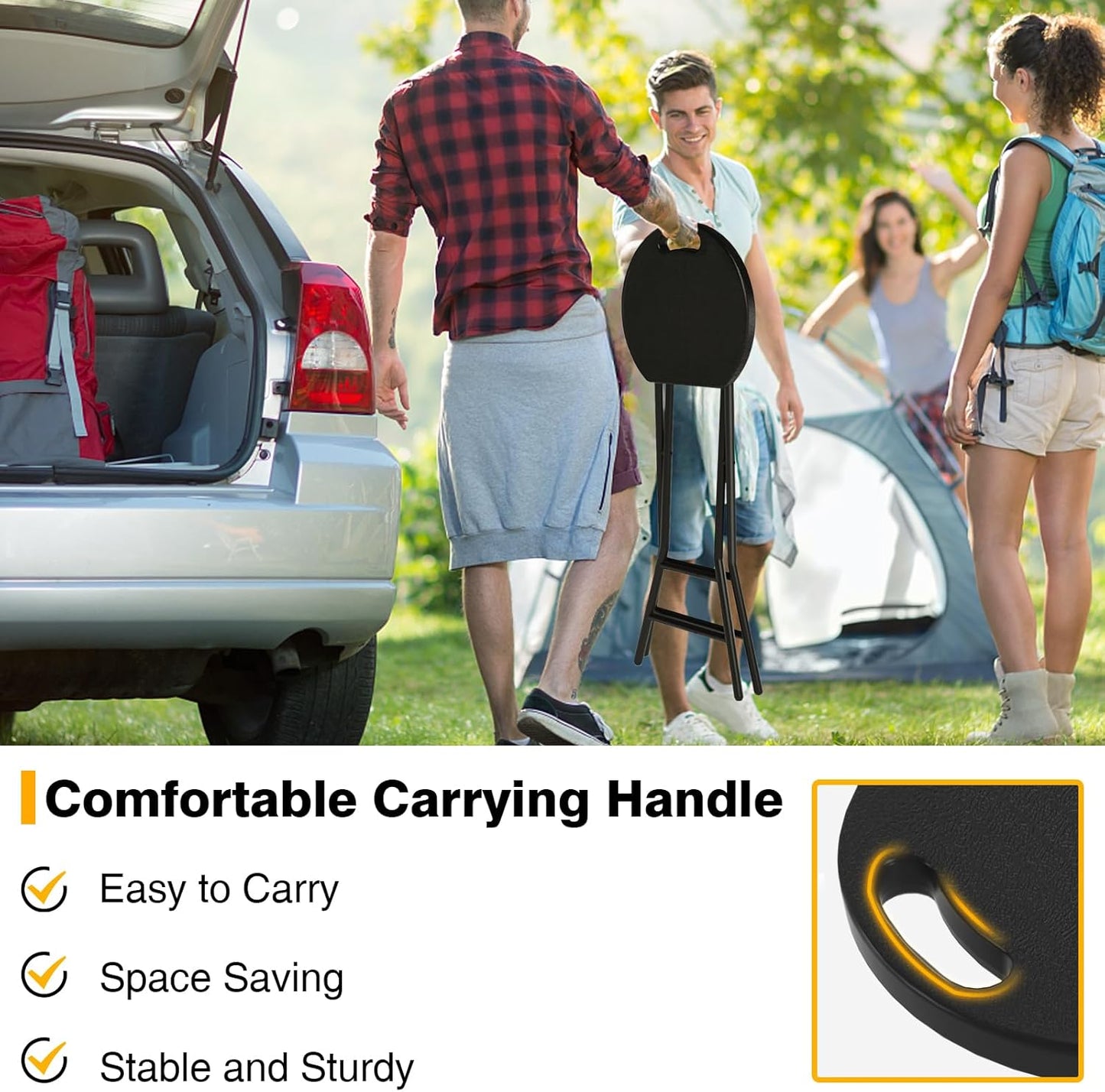 TAVR Furniture Portable Folding Chair with Handle, Heavy Duty Round Fold Stool Chair with 550lbs Capacity for Adults, 24 Inch Foldable Stool for Dorm, Kitchen, Vanity, Church and Outdoor use