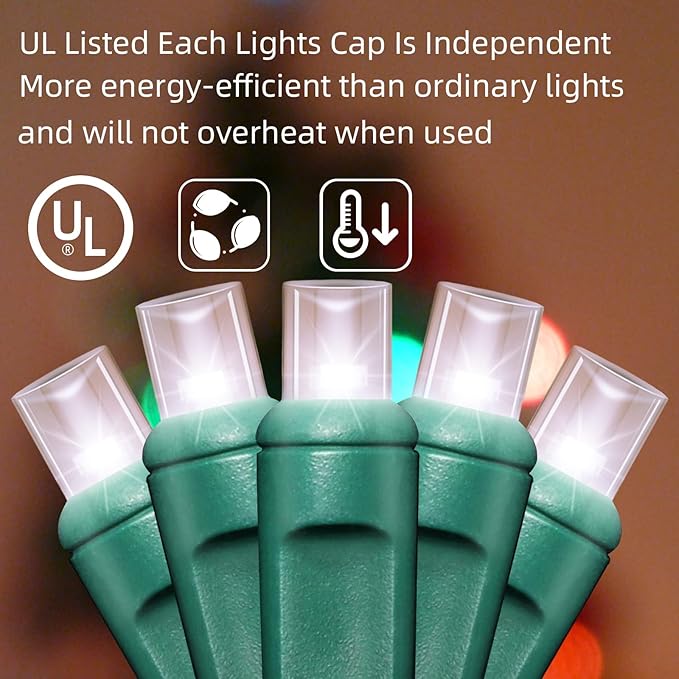 LAMPHOME 200LED (4pk of 50L) String Lights, LED Christmas Lights, 6" SPACING,Green Wire,White