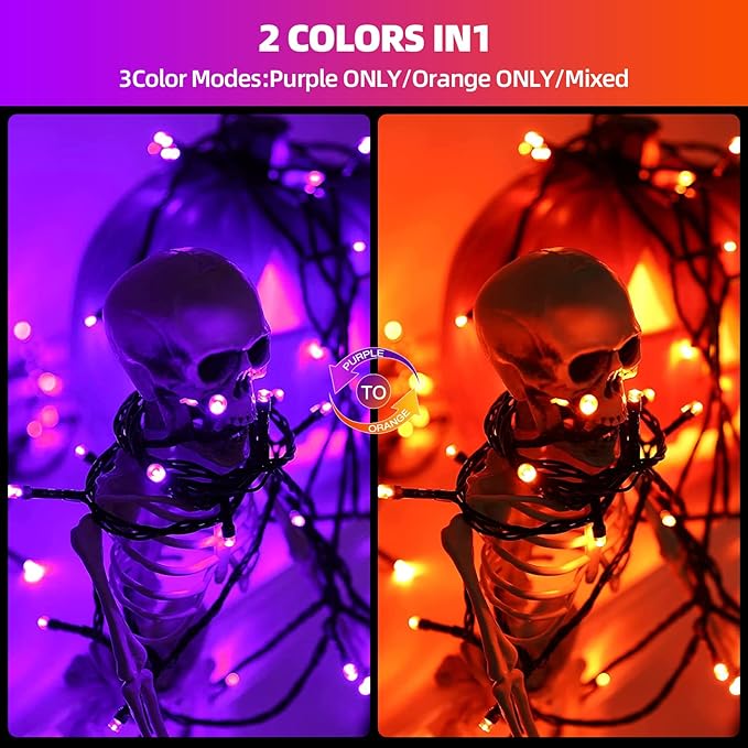 Halloween String Lights End-to-End Plug 8 Modes Timer Remote 108FT 300 LED IP65 Outdoor Waterproof UL Certificated Indoor Fairy Lights Garden Christma Trees Parties Decoration Purple- Orange