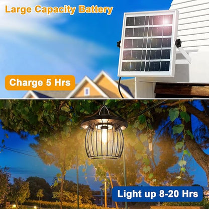 Solar Shed Lights with 2 Motion Sensors, Classic Metal Solar Chandelier Outdoor with 5 Lighting Modes, Waterproof Pendant Lamp with Remote Control for Barn, Gazebo, Garden, Patio(16.4FT Cord)