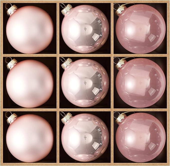 DN DECONATION Christmas Tree Decorations Ball, Pink Glass Christmas Ball Ornaments Set of 9, 3.14” Xmas Tree Clear Hanging Ornaments for Home Wedding Holiday Party Decor Gifts