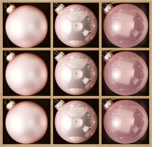 DN DECONATION Christmas Tree Decorations Ball, Pink Glass Christmas Ball Ornaments Set of 9, 3.14” Xmas Tree Clear Hanging Ornaments for Home Wedding Holiday Party Decor Gifts