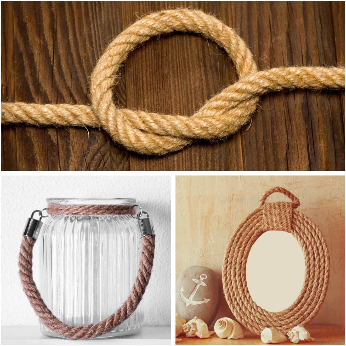 Jute Rope 12mm, 164 Feet 7lb Thick Garden Jute Twine String for DIY Cat Scratcher, Gardening, Bundling and Wall Hanging Craft Decorative (Brown)