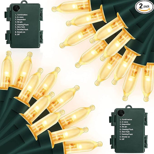 Battery Operated Christmas Lights, 2 Pack 17ft 50 LED Mini String Lights with 8 Modes Auto-Timer, Waterproof Tree Lights for Outdoor Indoor Xmas Holiday Wreath Garden Decor, Warm White