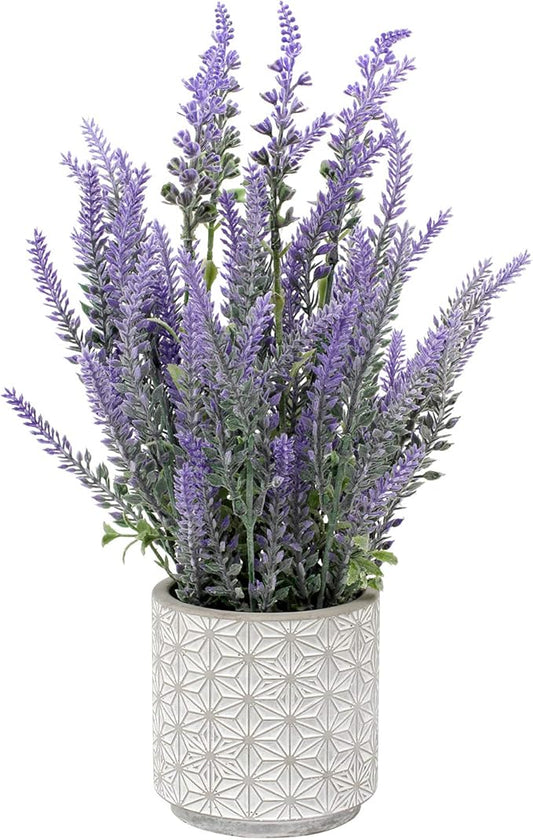 DILATATA Lavender Flowers Artificial Decor in Cement Pot - Faux Plants for Rustic Home, Bathroom, Table Centerpieces, Wedding Decor - Purple Potted Lavender Flower