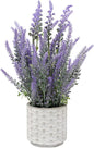 DILATATA Lavender Flowers Artificial Decor in Cement Pot - Faux Plants for Rustic Home, Bathroom, Table Centerpieces, Wedding Decor - Purple Potted Lavender Flower