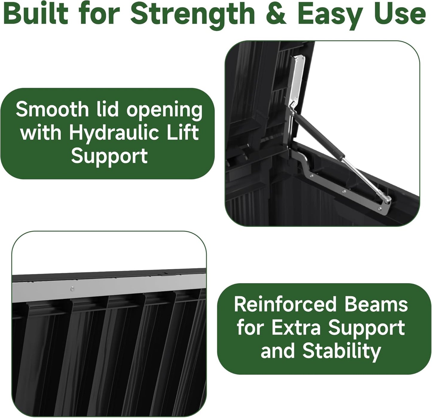 80 Gallon Outdoor Storage Box Waterproof, UV Resistant Resin Deck Box with Hydraulic Rod, Reinforced Stability for Patio, Garden, Striped Black