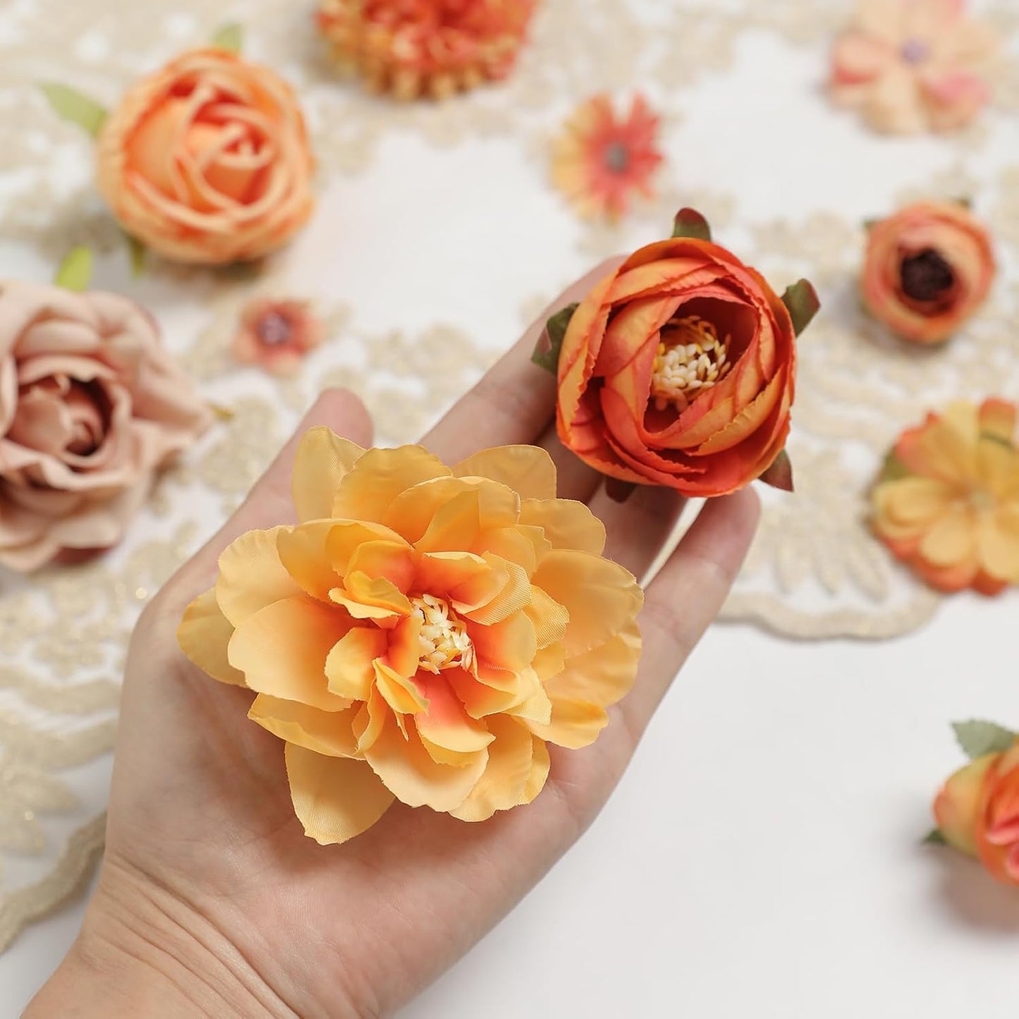 YYHUAWU Faux Flower Heads Mini Artificial Flower Heads Fake Peony Daisy Rose Flowers Multicolor Small Silk Daisy Flower Heads for Craft Garland Wedding Party DIY Home Decoration