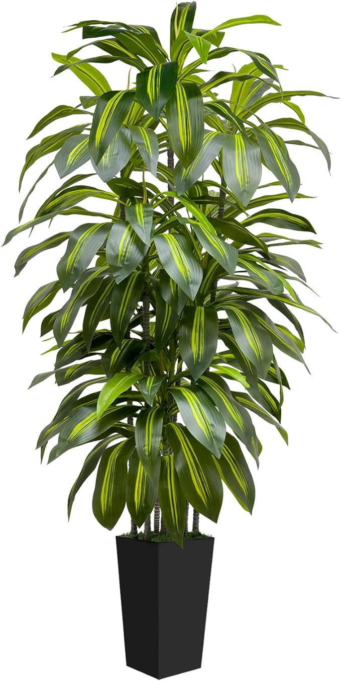 6FT Artificial Dracaena Tree Indoor Fake Tree Tall Plant with Black Planter Faux Plants Indoor Living Room Artificial Plants Indoor Decor Large Fake Plant
