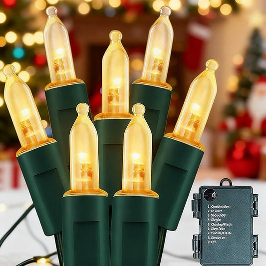 Christmas String Lights Battery Operated - 17 FT 50 LED Bulb Clear Mini Lights with 8 Modes, Waterproof Tree Light for Xmas Christmas Garland Bedroom Outdoor Indoor Holiday Party Garden Decor