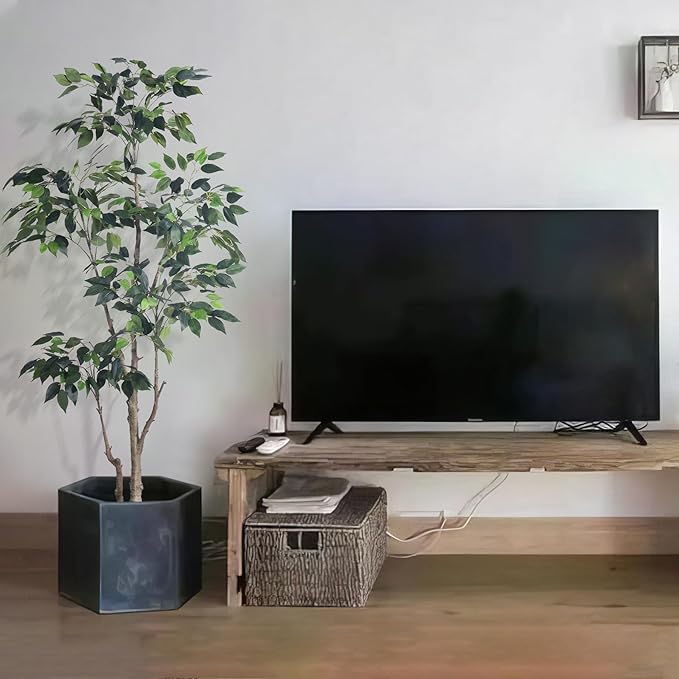 5Ft Artificial Ficus Tree with Realistic Leaves, Livelike Faux Silk Indoor Outdoor Plant for Home Office Decor Living Room, Porch, Garden Decor