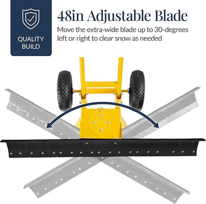 Best Choice Products 48in Heavy-Duty 2-Wheel Snow Pusher Hand Plow for Snow Removal w/Wheels, Adjustable Handle, Blade Angle - Yellow