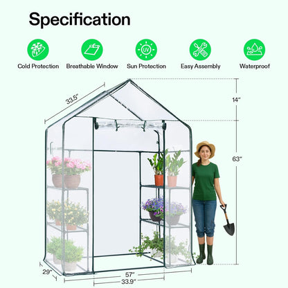 VIVOSUN Transparent 57 x 29 x 77-Inch Mini Walk-in Green House with Windows and Anchors, Plant Garden Hot House