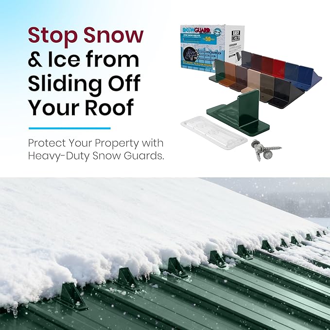 50 Pack Snow Guards for Metal Roofs – Includes Perfect Seal Gaskets & Screws – Heavy-Duty Polycarbonate Snow & Ice Stops – Prevents Sliding Snow | Hunter Green | Made in USA