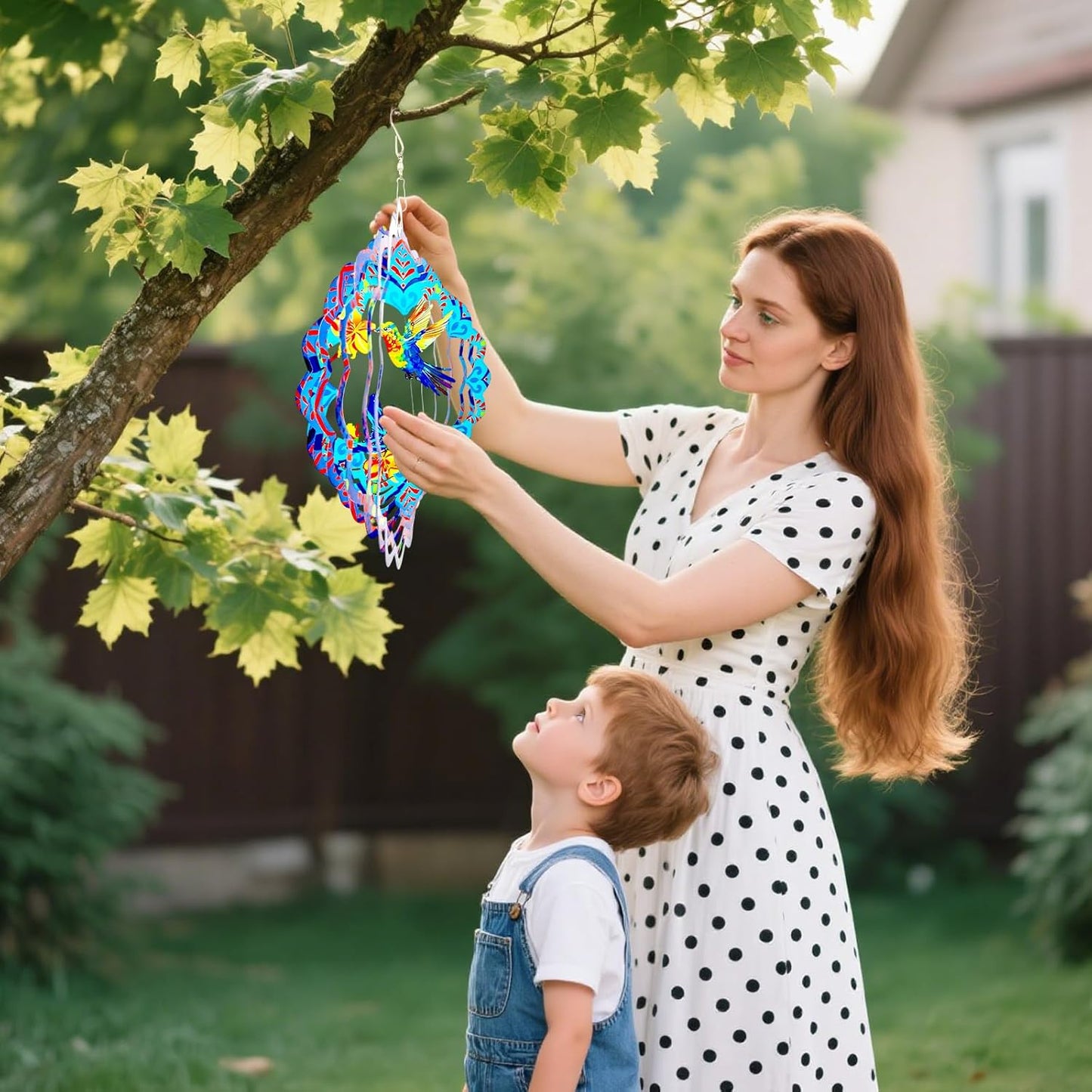 Wind Spinners 12 inch 3D Stainless Steel Laser Cut Metal Art Geometric Pattern Wind Sculpture Hanging for Garden Decorations Gifts Indoor Outdoor Blue