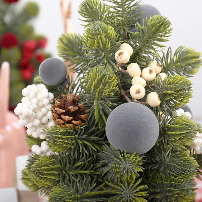 SY Super Bang Small Christmas Tree, 12Inch Artificial Grey Velvet Ball Berry Mini Tabletop Tree Christmas Decorations, for Home Party Thankgivings Xmas Indoor Decor.
