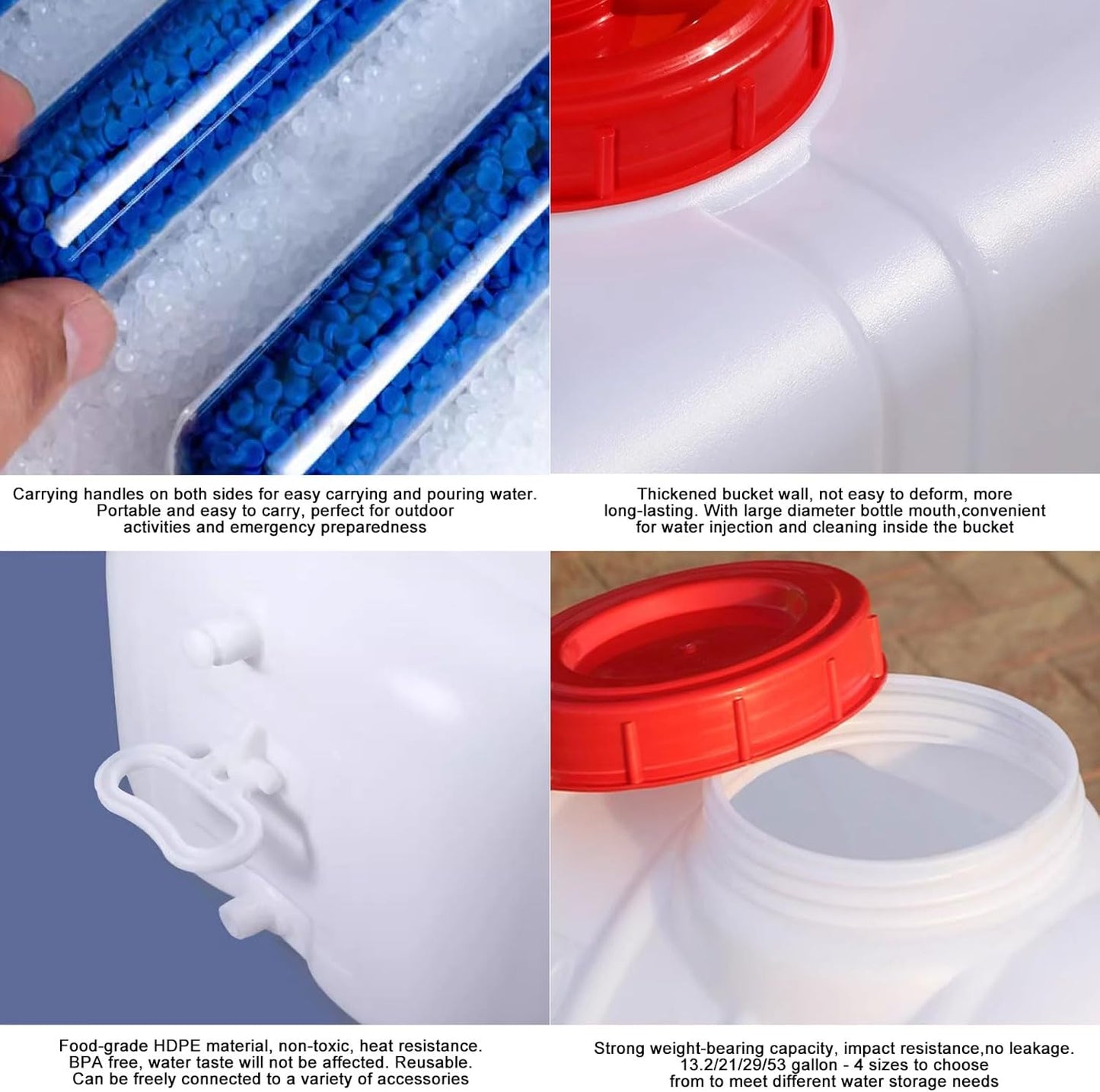 Large Water Storage Tank BPA Free Water Jug Container with Spigot, Portable Food Grade Plastic with Wide Opening for Outdoor Camping Hiking RV Emergency(Size:200L,Color:White)