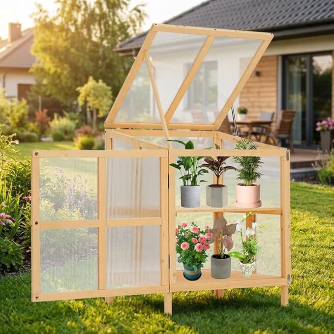 OTXIIN Cold Frame Greenhouse Cabinet, Heavy-Duty Outdoor Plant Protection Box, Portable Mini Greenhouse for Winter Gardening, Seedlings, Vegetables & Herbs