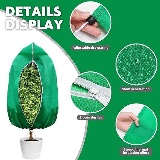 Plant Covers Freeze Protection, 4 Pack Frost Covers with Zipper Drawstring (31.5" x 47.3") Plant Protection Cover Bags for Outdoor Winter Frost Cold (Green) (78" W x 98" H(4 PCS), Green)