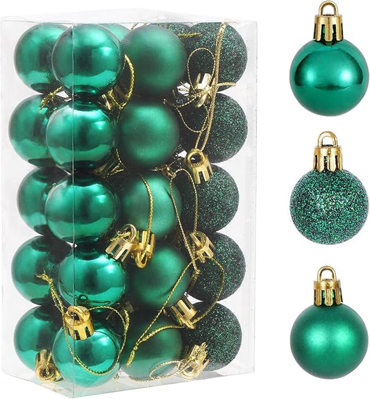 30ct Christmas Decorations Ball Ornaments, 1.18" Shatterproof Tree Decorations, Perfect Hanging Ball for Indoor/Outdoor St. Patrick's Day Holiday Party Decor (Deep Green)
