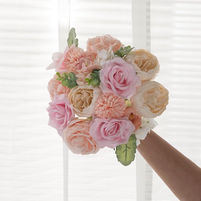 30 Pcs Peonies Artificial Flowers Pink Silk Roses Bulk for DIY Wedding Bouquet Bridal Shower Decorations Fake Floral Arrangements Party Table Centerpieces Home Decor Indoor Blush Peach Box