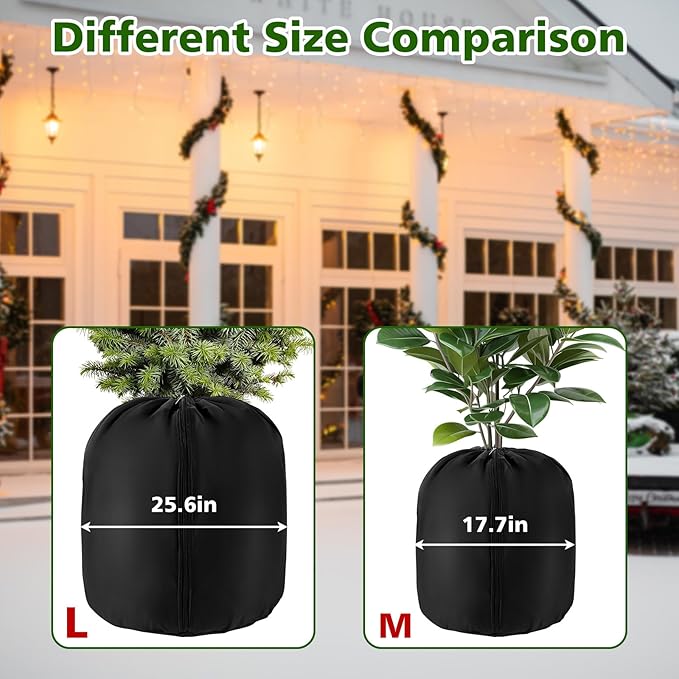 2 Pcs Plant Pot Covers for Winter Large Potted Plant Freeze Protection Cover Frost Jacket with Zipper Drawstring to Keep Outdoor Plants Flowers Shrubs Trees Warm (25.6" D x 19.7" H - Black)