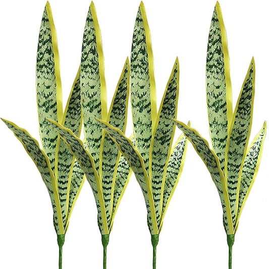 Ollain 4 PCS Artificial Sansevieria Plants 30" Fake Snake Branches Faux UV Resistant Plant for Indoor and Outdoor Home Garden Office Tabletop Floor Decorations