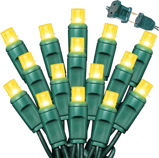 LAMPHOME 1200LED (24pk of 50L) String Lights, LED Christmas Lights, 6" SPACING,Green Wire, Yellow