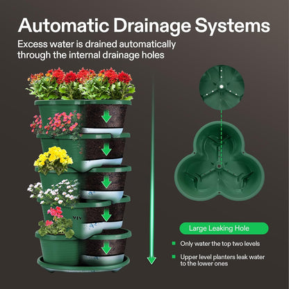 VIVOSUN 5 Tier Vertical Gardening Stackable Planter for Strawberries, Flowers, Herbs, Vegetables, Dark Green
