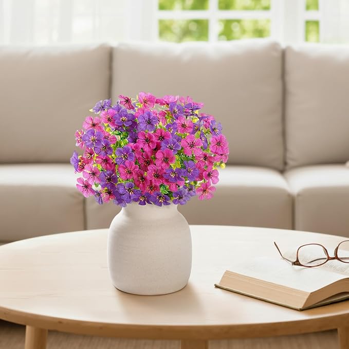 Lifewit Artificial Flowers for Outdoor Indoor, 12 Bundles Plastic Fake Flowers Daisy with Eucalyptus Leaves for Home Garden Decor, Porch, Window Box(Mix for Fuchsia Purple)