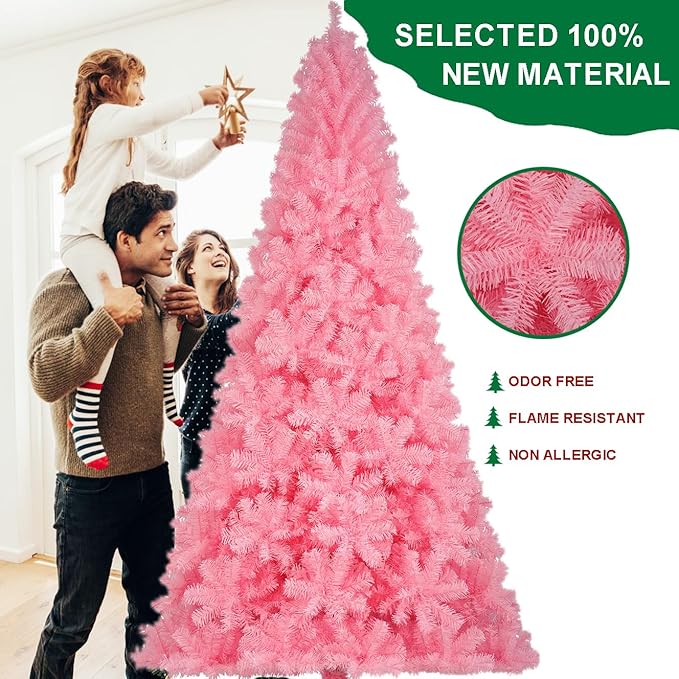 KTKDE 4ft Pink Christmas Tree Artificial Tree Decorations with 450 Tips-1pcs Treetop Star 1 Set 100 Led String Lights(Batteries not Include), Small Xmas Tree Indoor Holiday Party Decorations