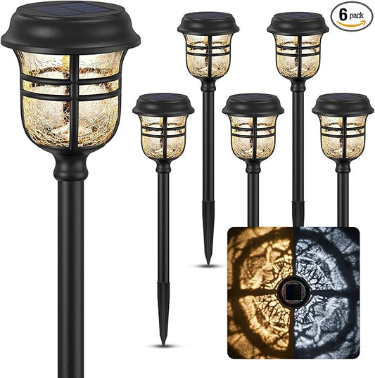 XMCOSY+ Solar Pathway Lights Outdoor Waterproof IP65-2 Lighting Modes LED Solar Powered Garden Lights, Glass Outdoor Lighting for Yard Landscape Walkway Driveway Lawn Decor (Warm White & Cool White)