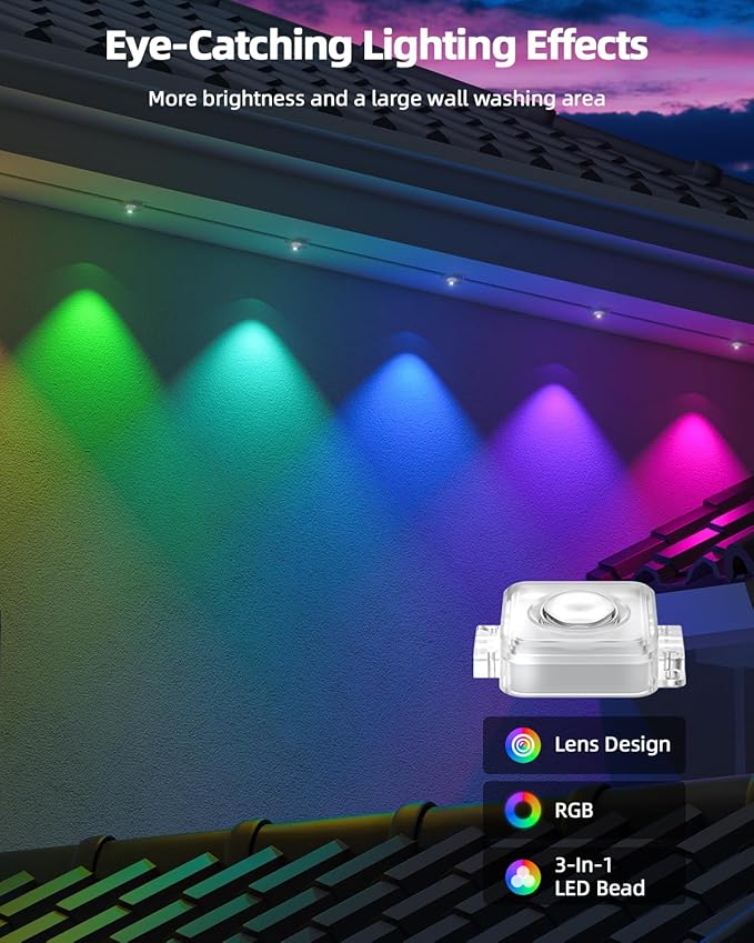 REYLAX 50FT Permanent Outdoor Lights with 30 LED Lights, RGB+IC Eaves Lights, IP67 Waterproof, Multi Scenes for Outdoor Christmas Holidays Decor, Works with APP & Remote Control, White