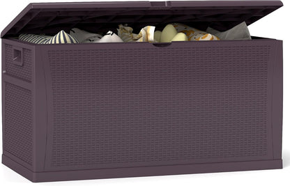 125 Gallon Resin Deck Box, Weatherproof Outdoor Storage Box for Patio, Garden, Pool, and Yard, Lockable Waterproof Bin for Tools, Cushions, and Accessories, Brown