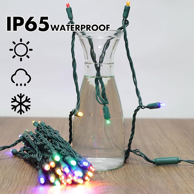LAMPHOME 50LED String Lights,LED Christmas Lights,6" SPACING,Green Wire,Multicolor,Commercial Grade