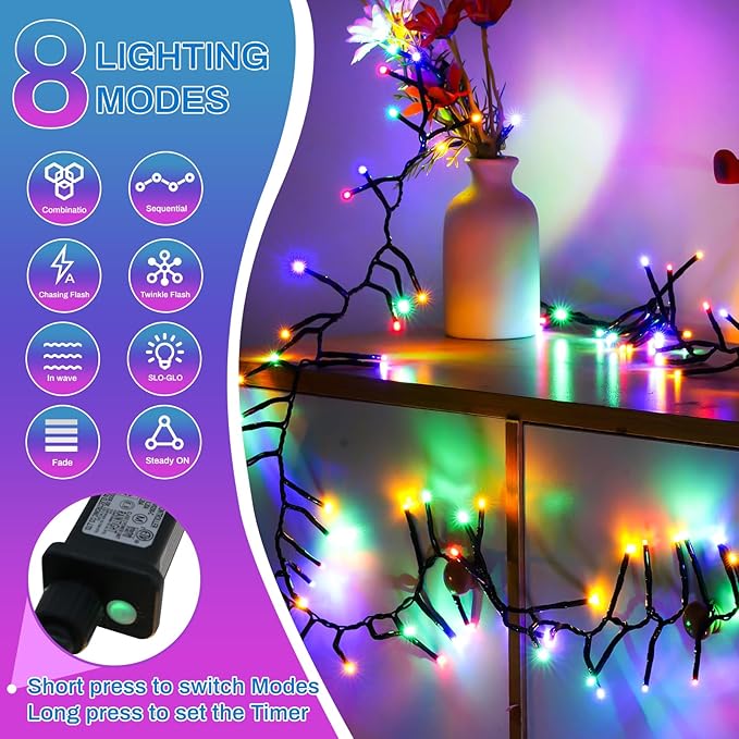 Christmas Lights 1000LED 98FT Waterproof Outdoor Timer 8 Modes Twinkle Fairy Lights LED String Lights Indoor Christmas Tree Lights for Wedding Party Yard House Decor