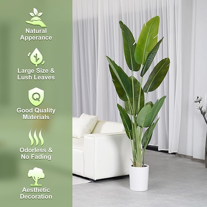 Artificial Tree 6.6Ft Silk Bird of Paradise Large Big Fake Potted Plants Tall Faux Silk Floor Plants for Home Living Room Bedroom Office Decor Indoor Outdoor…
