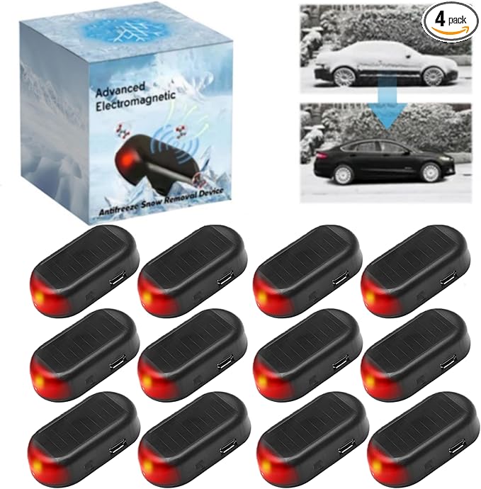 Electromagnetic Wave Antifreeze Instrument, Universal Solar Car Windshield De-Icer Snow Removal Device, Reusable Defroster Anti-Frost Tool for All Vehicle Safety and Maintenance (12PC-Black)