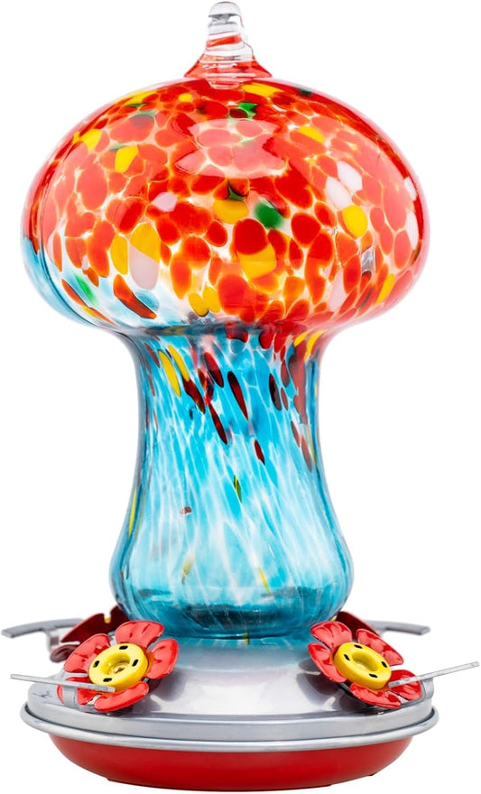 Muse Garden Gifts for Women Hummingbird Feeders for Outdoors Hanging Ant and Bee Proof, Blown Glass Hummingbird Feeder with Ant Moat, Christmas Gardening Gifts for Women Mom, 28OZ, Ocean Sunrise