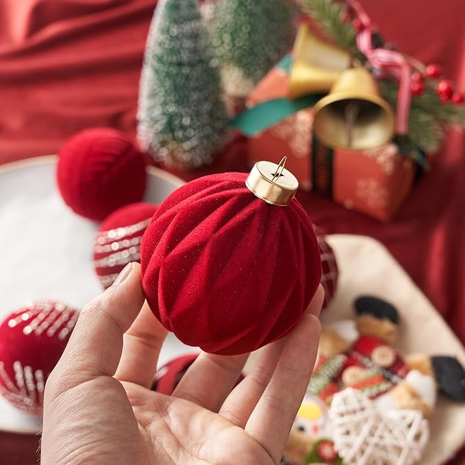 Christmas Ball Ornaments, Red Xmas Decor, 12-Pcs Hand-Painted Shatterproof Decor Set, Multi-Color Christmas Tree Decorations, Perfect for Holiday Decor