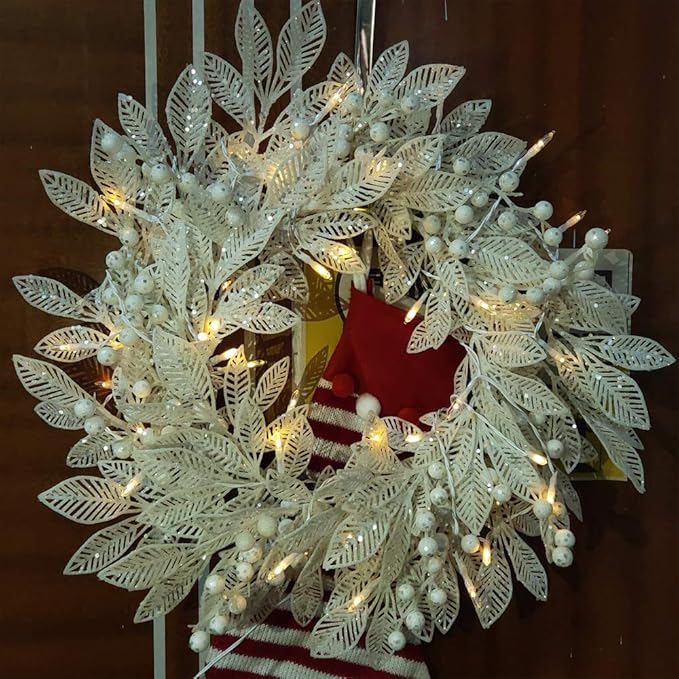 LED Mini Lights with Timer Christmas Lights 18ft 50 LED 8 Modes Battery Operated String Lights White Wire for Indoor Outdoor Wreath Wedding Party Garden Home Decor, Waterproof, Warm White