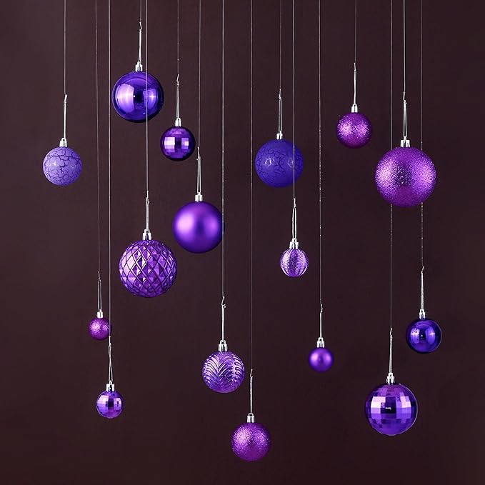 LANGXUN 36pcs Purple Christmas Tree Decorations Balls, Bolas De Navidad, 2025 Christmas Decor, Indoor Outdoor Shatterproof Christmas Ornaments, Xmars Party Wedding Suppiles