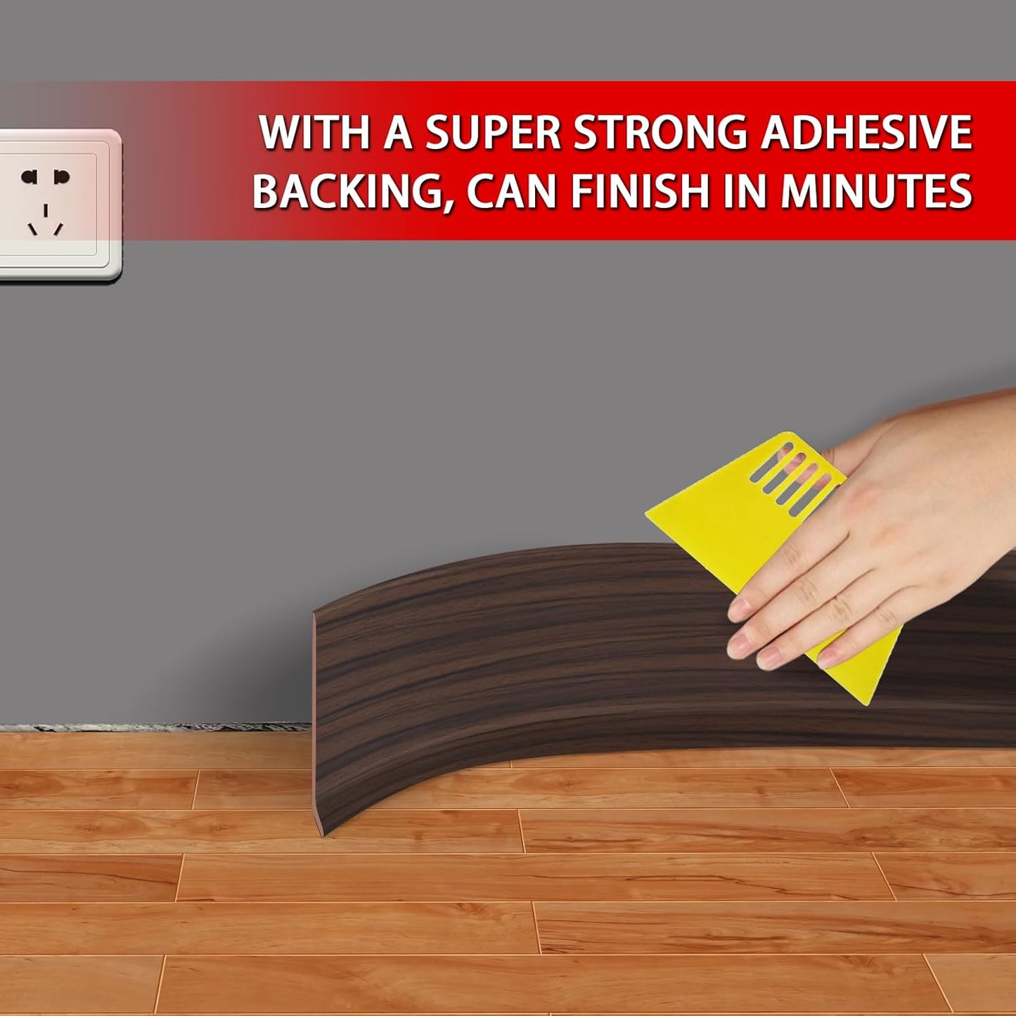 Vinyl Wall Base Baseboard Molding Trim 6" Flexible Self Adhesive Rubber Wall Base Moulding Trim Peel and Stick Design, 6 Inch x 40 Feet, Brown Wood