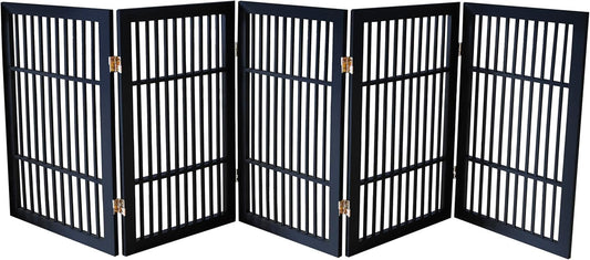 Pet Dog Gate Strong and Durable Freestanding Folding Acacia Hardwood Portable Wooden Fence Indoors or Outdoors by Urnporium (Black Pet Gate, 5 Panel 30" Tall)