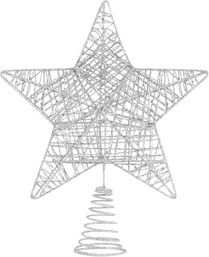 Christmas Tree Topper, 10" Glittering Xmas Star Treetop for Holiday Indoor Ornament Christmas Tree Decoration(Silver)