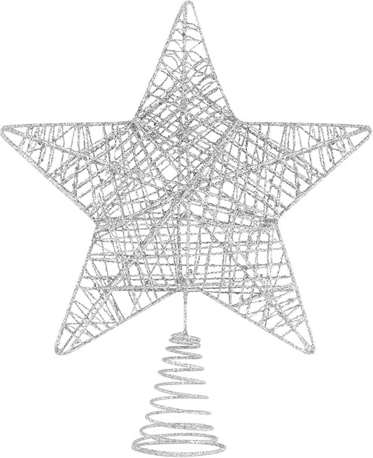 Christmas Tree Topper, 10" Glittering Xmas Star Treetop for Holiday Indoor Ornament Christmas Tree Decoration(Silver)