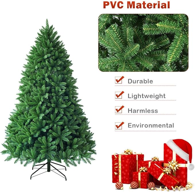 Goplus 7.5ft Unlit Artificial Christmas Tree, Premium Hinged Fir Tree, Easy Assembly with Metal Stand, Xmas Décor for Indoor and Outdoor (7.5ft)
